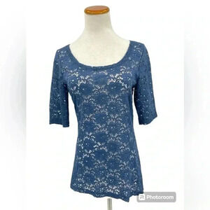 Maurice's Navy Blue Lace Short Sleeved Blouse, Top, Medium